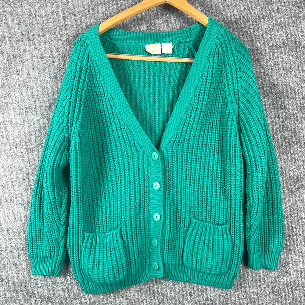 VTG Huntington Ridge Cardigan Womens S Green Chunky Sweater Pockets Oversized